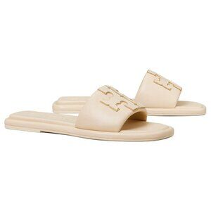 NIB Tory Burch Double T Sport Slide Leather Sandal Dulce De Leche US 9.5 AUTHNTC